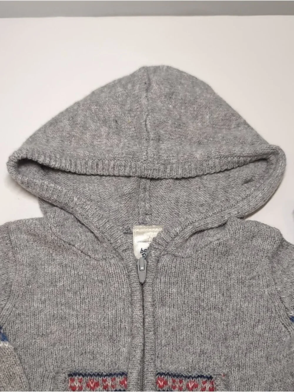 Baby Bgosh Gray Fair Isle Knit Hooded Cardigan Sweater Boys Size 0-3M Unisex